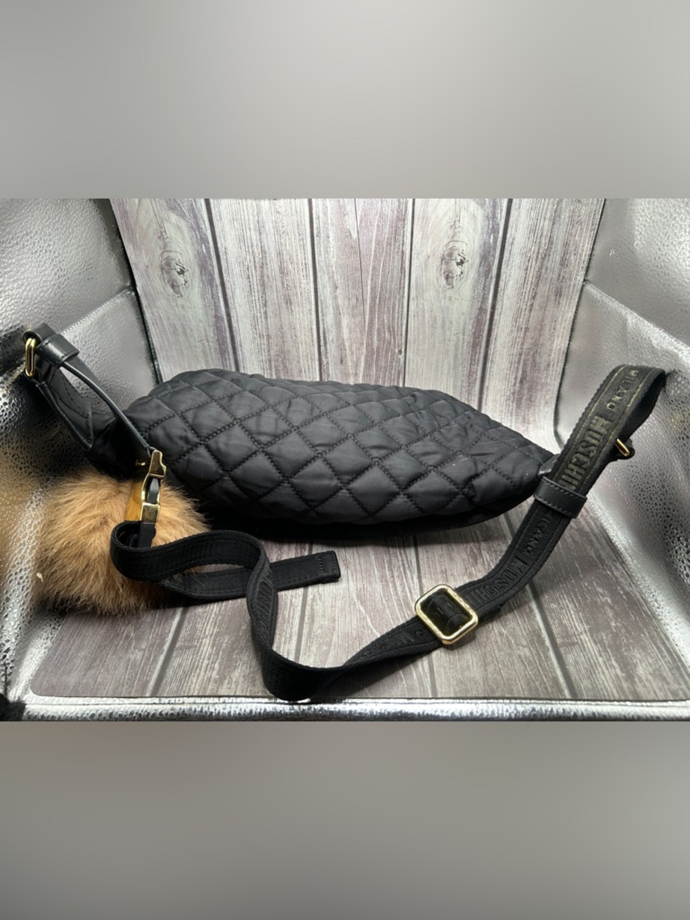MOSCHINO Quilted Bum Bag Waist Bag Fanny Pack Black Large Gold Logo + Bag Charm - Picture 13 of 14